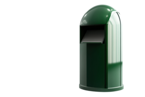 Green outdoor trash can on transparent background. suitable for public spaces, park, or street cleaning and waste management visuals. png