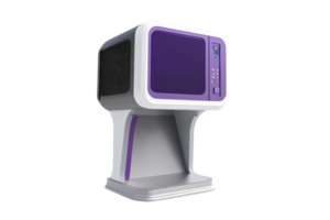 Modern computer server with a futuristic design, purple accents, isolated on a transparent background. Perfect for tech presentations. png
