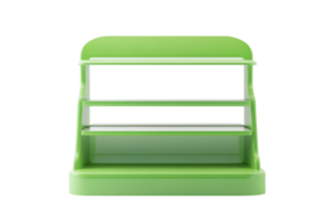 Empty green two-tier retail display shelf on a transparent background. ideal for showcasing products in a store or exhibition. png