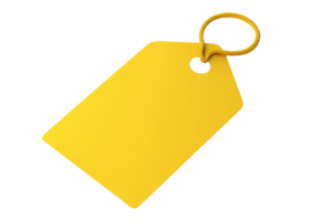 Close-up of a blank yellow price tag with a string, isolated on a transparent background. perfect for sales and discounts. png