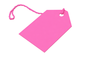 Pink blank price tag with string isolated on transparent background. perfect for pricing, labeling, and gift packaging. png