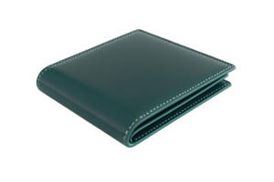 A sleek, green leather wallet isolated on a transparent background. Perfect for storing cash, cards, and IDs with style and elegance. png