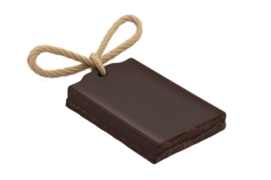Dark chocolate bar with string for hanging. Isolated on transparent background. Perfect for culinary and dessert-related designs. png