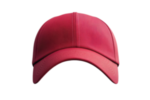 Front view of a red baseball cap isolated on a transparent background. showcasing minimalist and sporty style for fashion and casual wear. png