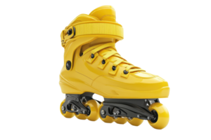 Bright yellow inline skate with sturdy design, adjustable strap, and four wheels, ideal for recreational and fitness activities. png