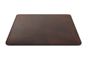 Brown leather desk pad or mouse pad, perfect for a modern office setup, providing a stylish and functional workspace accessory. png