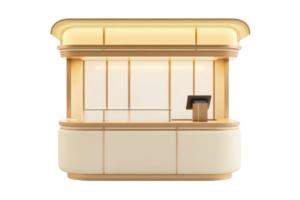 Modern, minimalistic reception desk with sleek design and illuminated top panel, perfect for contemporary office interiors. png