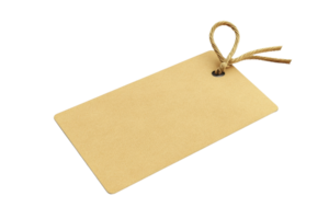 Blank kraft paper tag with brown string on transparent background. Perfect for gift wrapping, labeling, and crafting projects. png
