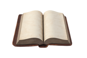 Open vintage book with blank pages isolated on transparent background. ready for your text or design. Ideal for educational or literary projects. png