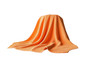 Soft orange fabric draped over an object, creating elegant folds and shadows against a transparent background. Perfect for design and texture use. png