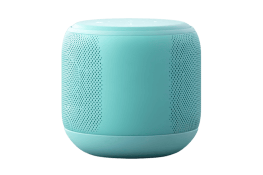 Modern turquoise smart speaker - stylish, innovative, and perfect for music and voice commands. Ideal for smart home integration and audio playback. png