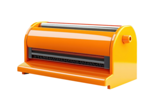 Orange industrial machine with a cylindrical design. Ideal for manufacturing and processing industries. Isolated on a transparent background. png