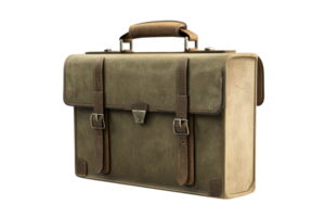 Vintage brown leather briefcase with buckles and handle isolated on transparent background. ideal for business, travel, and fashion concepts. png