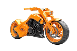 Bright orange custom motorcycle with sleek design, showcasing powerful engine and unique styling, perfect for bike enthusiasts and collectors. png