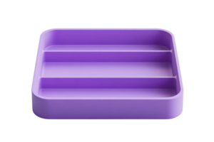 Purple rectangular plastic organizer with three compartments, ideal for office supplies or small items. Neat storage solution for desk or drawer. png
