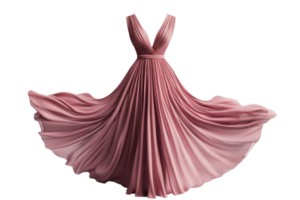 Elegant pink evening gown with a flowing skirt and deep V-neckline, perfect for formal events and special occasions. png