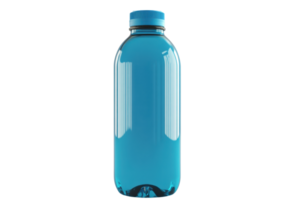 Clear blue plastic bottle with a screw cap, isolated on transparent background. perfect for packaging design or product advertisement. png