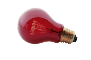Close-up of a red vintage light bulb with visible filament against a transparent background. symbolizing creativity and innovation. png