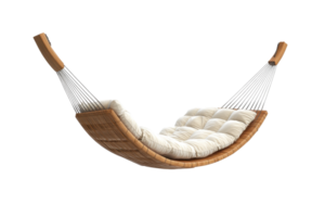 Cozy hammock with a cushioned design, perfect for relaxation and outdoor lounging. Ideal for backyard, garden, or patio spaces. png