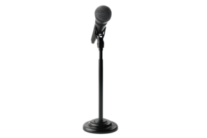 Microphone on a stand isolated on transparent background. Ideal for music, speech, performance, and recording purposes, with a professional look. png