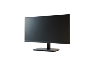 Sleek modern black computer monitor with a blank screen on a transparent background. perfect for design, office, or technology-themed projects. png