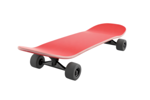 Red skateboard isolated on a transparent background. displaying sleek design and sturdy wheels, perfect for skateboarding enthusiasts and professionals. png