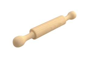 Wooden rolling pin isolated on transparent background. Ideal for baking, kneading dough, and cooking preparation. png