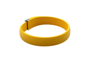 Yellow fitness tracker wristband isolated on transparent background. Modern wearable technology for health monitoring and physical activity tracking. png