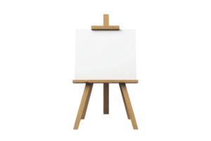 Empty wooden easel with a blank canvas, ready for artwork or design, isolated on a transparent background. png