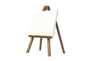 Empty artist easel with blank canvas ready for a painting. Ideal for creative projects, art classes, and design mockups. png