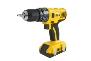 Yellow and black cordless power drill isolated on transparent background. ideal for construction and DIY projects. png