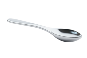 A high-quality isolated image of a clean, shiny stainless steel spoon, perfect for kitchen or culinary themes. png
