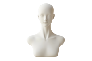 Minimalist white mannequin bust with a smooth finish, isolated on a transparent background. Perfect for art, fashion, and design projects. png
