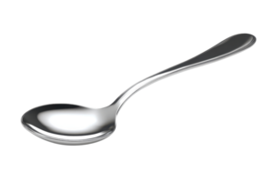 High-quality image of a shiny stainless steel spoon on a transparent background. ideal for culinary and dining-related projects or advertisements. png