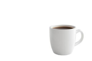 White ceramic coffee cup filled with black coffee on a plain background, perfect for morning refreshment and caffeine boost images. png