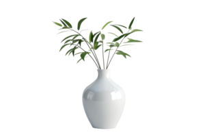 elegante branco vaso com verde folhas arranjo, perfeito para casa decoração, interior projeto, e minimalista estético entusiastas. png