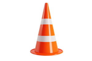 Orange traffic cone with white stripes, often used in construction zones, road safety, and hazard areas for visual warnings and barriers. png