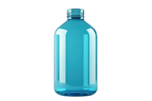 Blue glass bottle with a clean and minimal design, perfect for packaging, storage, or decorative purposes. png