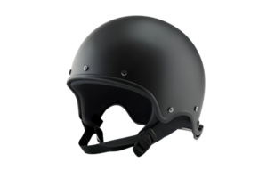 Sleek black motorcycle helmet with chin strap, perfect for safety and comfort during rides. Ideal for bikers, cruiser riders, and more. png