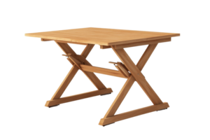 Modern wooden table with a unique, double-X leg design. Perfect for dining or workspace. High-quality craftsmanship and durable wood. png