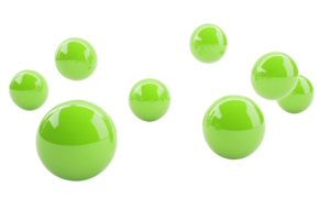 Bright green glossy spheres floating against a transparent background. creating a modern and dynamic abstract composition. png