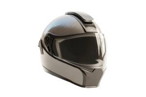 Close-up of a sleek, modern motorcycle helmet with a reflective visor, providing essential safety and style for riders. png