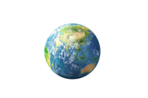 A digital rendering of planet Earth, showcasing continents, oceans, and clouds against a transparent background. emphasizing environmental themes. png