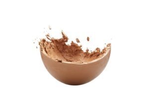 A close-up of loose cosmetic powder in mid-air splash, showcasing its texture and movement against a clean, transparent background. png
