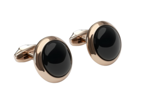Elegant gold and black cufflinks, perfect accessory for formal occasions, adding sophistication and style to men's wardrobe. png