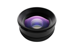 High-quality camera lens with a striking purple reflection, perfect for photography enthusiasts and professional photographers alike. png