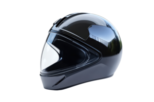 Sleek black motorcycle helmet with reflective visor. Ideal for safety, protection, and style while riding. High-quality and durable design. png