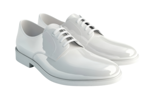 Elegant pair of white glossy formal shoes with laces, perfect for weddings or formal events. High-quality, stylish design for men. png
