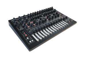 High-quality synthesizer with numerous knobs and keys, perfect for music production and sound design enthusiasts. png