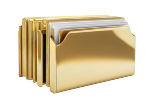 Golden file folders organized with documents for business or office purposes, showcasing a luxury and elegant storage solution. png
